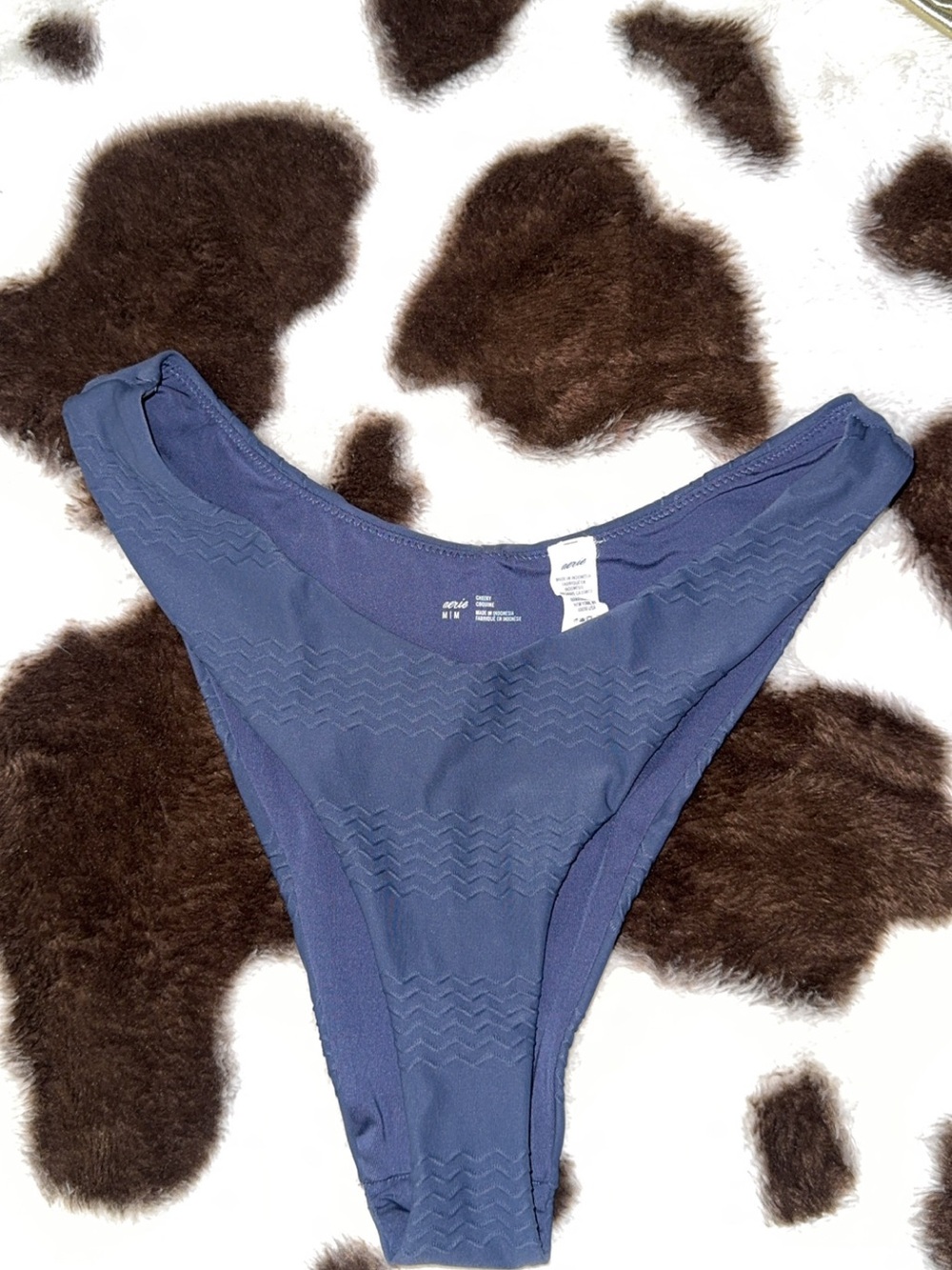 aerie Navy Textured High-Cut Bikini Bottom